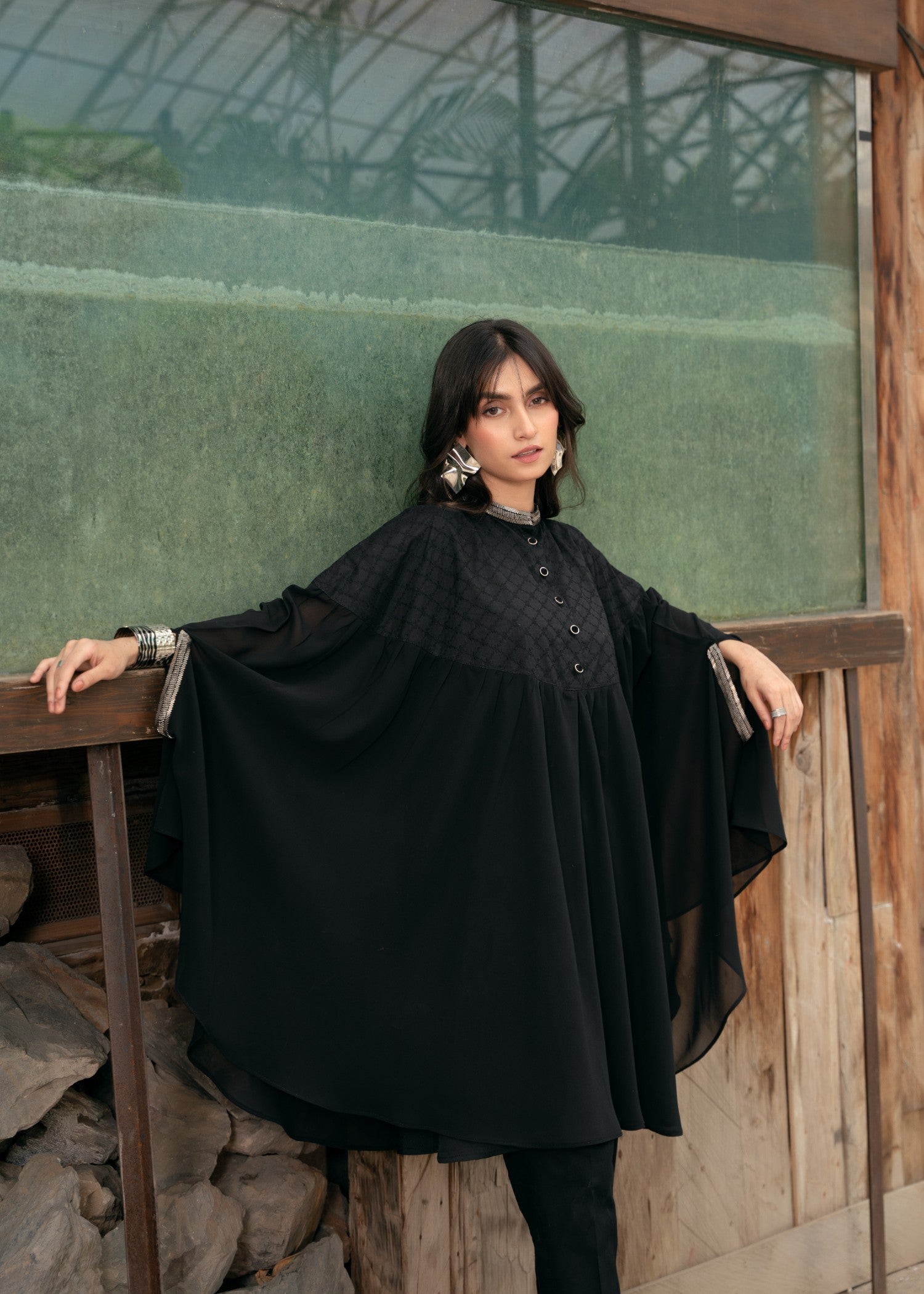 Edowlark Beaded Cape Dress With Designer Details Black Women 3pcs
