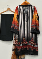 Ayesha B black silk white lines Women 3pcs