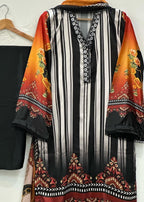 Ayesha B black silk white lines Women 3pcs