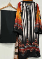 Ayesha B black silk white lines Women 3pcs