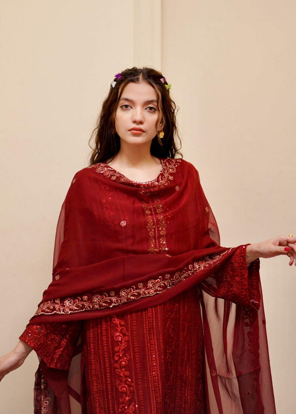 Four Season Boutique Rubby Sequnece Chiffon MAROON Women 3pcs