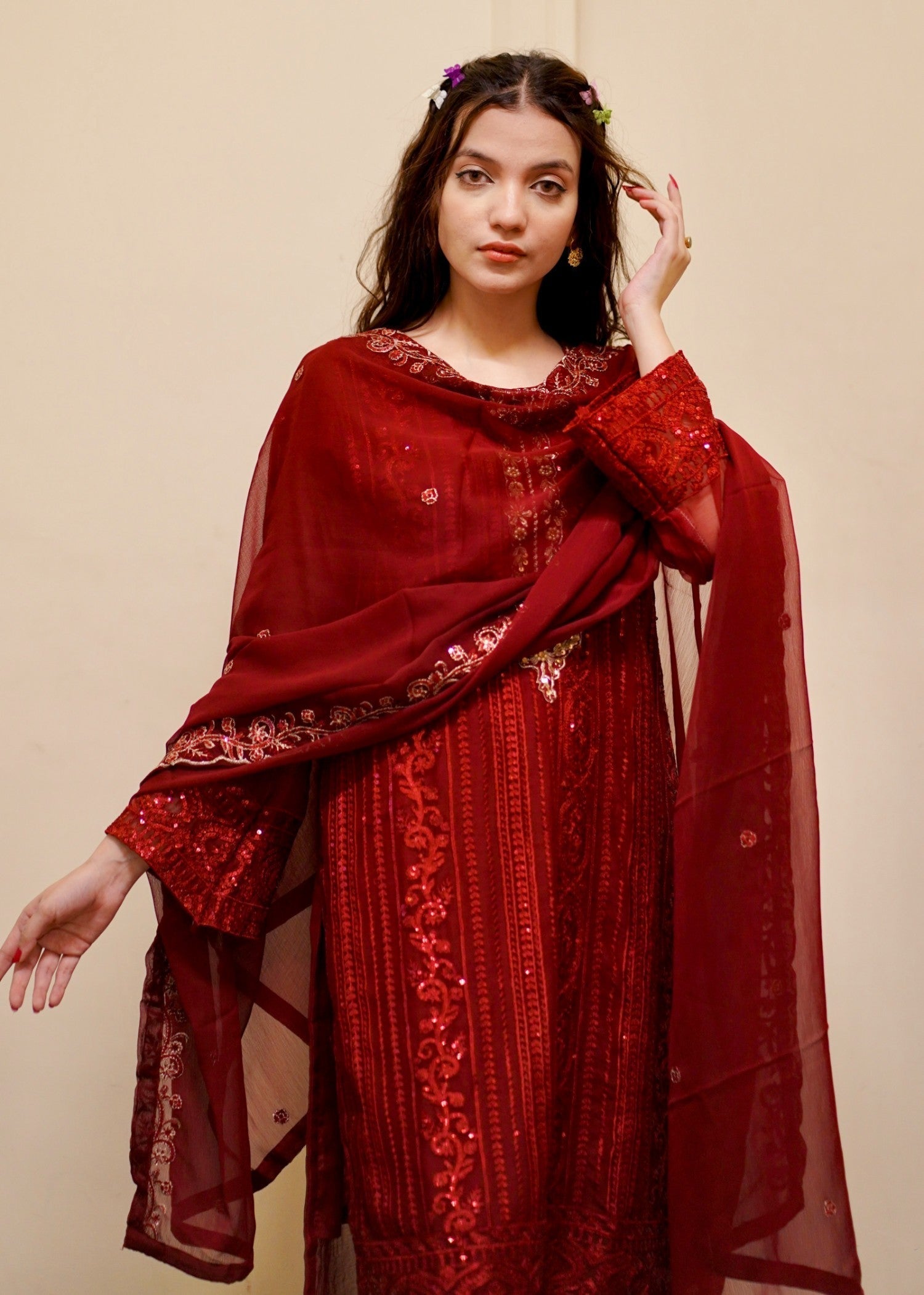 Four Season Boutique Rubby Sequnece Chiffon MAROON Women 3pcs