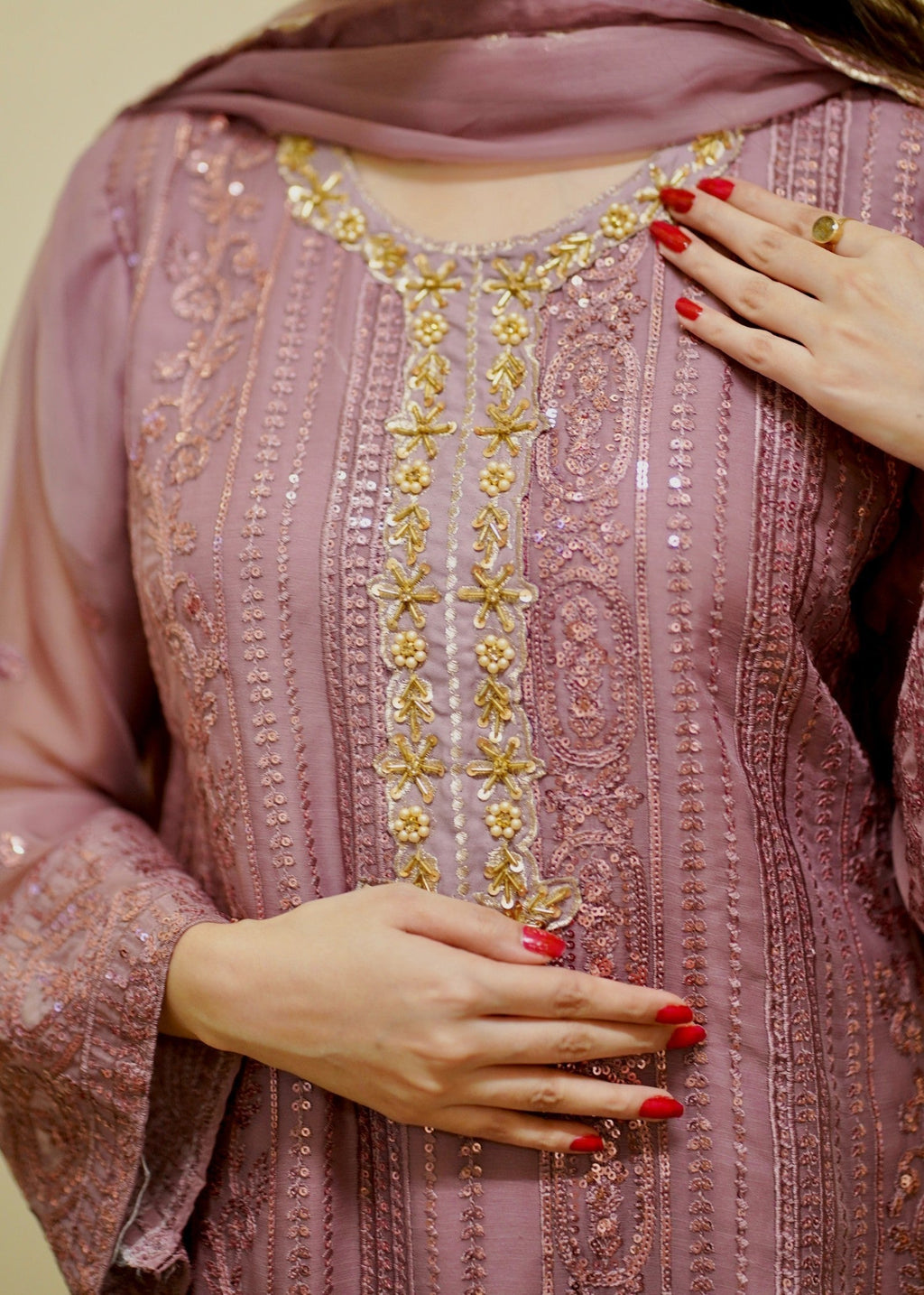 Four Season Boutique Rubby Sequnece Chiffon Rose Women 3pcs