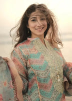 AYLA STUDIO Embroidered chiffon KH 002 Aquamarine Women 3pcs