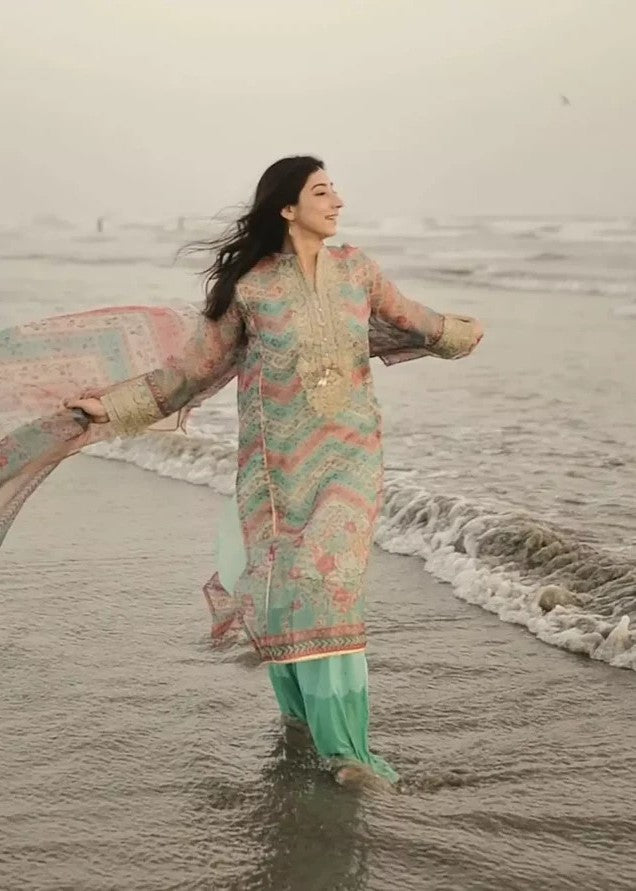AYLA STUDIO Embroidered chiffon KH 002 Aquamarine Women 3pcs