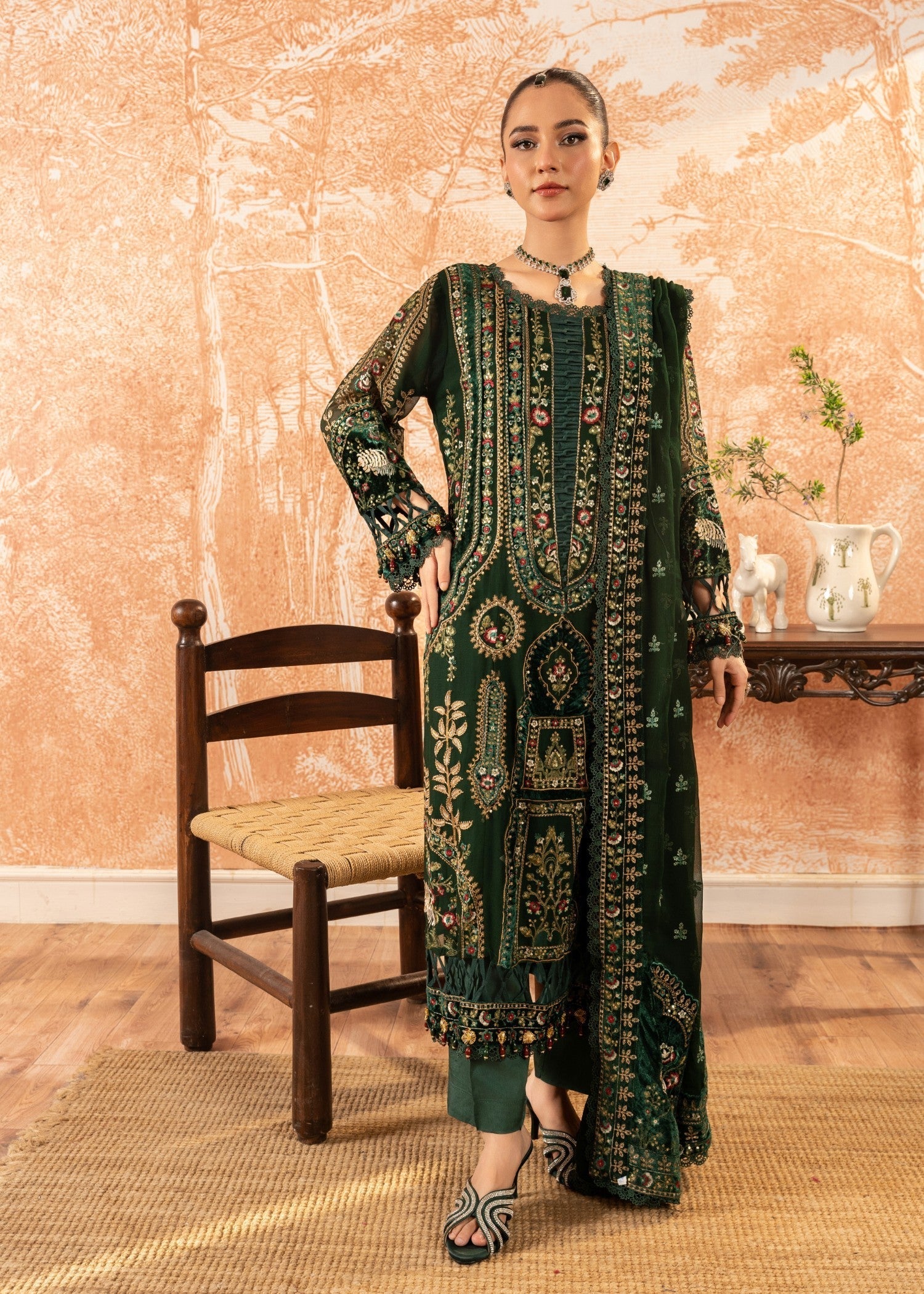 Malhaar Baaya 24 AL 3883 Bottle green Women 3pcs