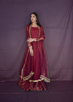 Amna Ismail MAROON ORGANZA BORDER DUPATTA Women 3pcs