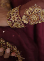 Amna Ismail MAROON ORGANZA BORDER DUPATTA Women 3pcs