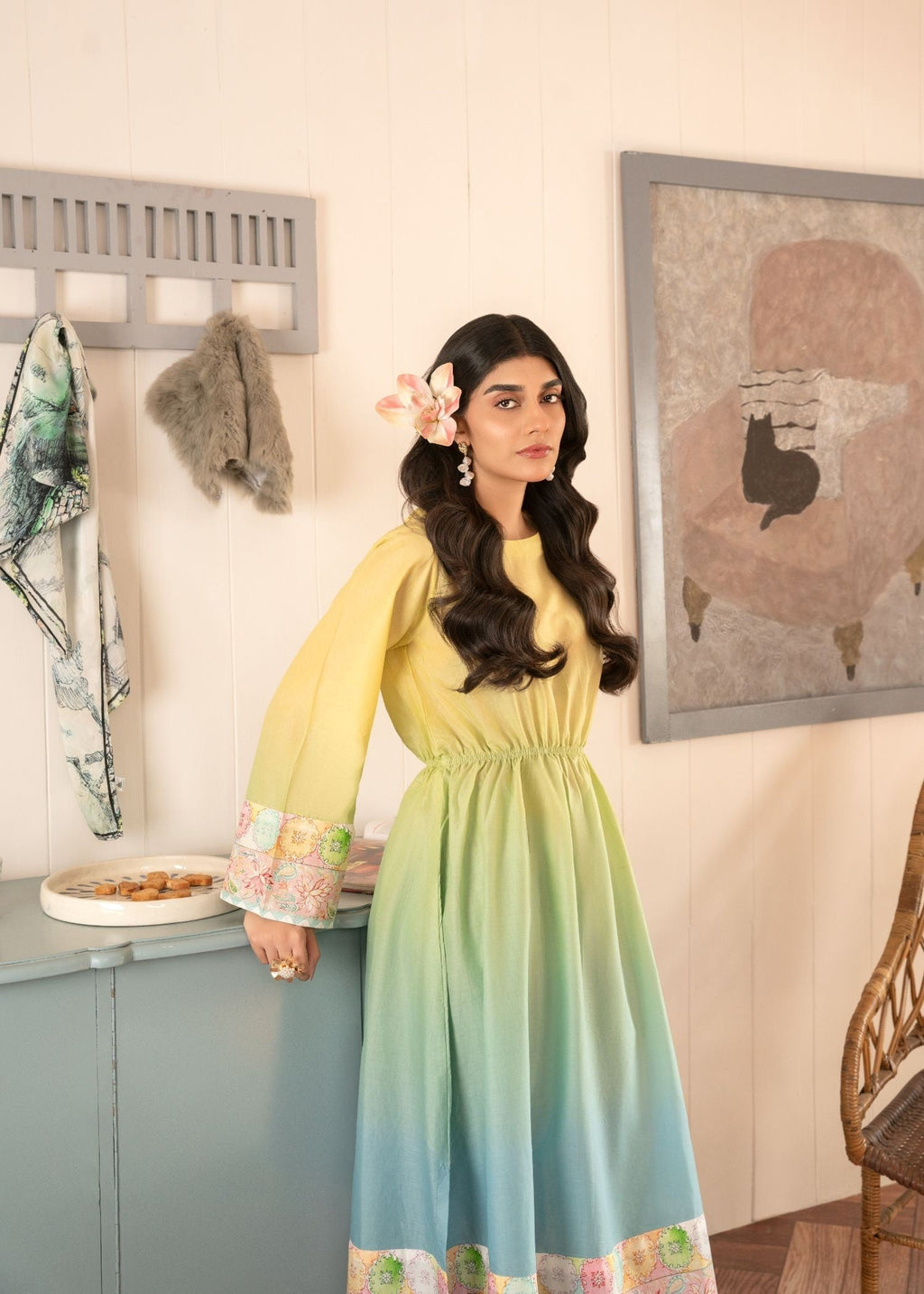 Anaya Basic YELLOW AND BLUE FROCK Women 1pcs