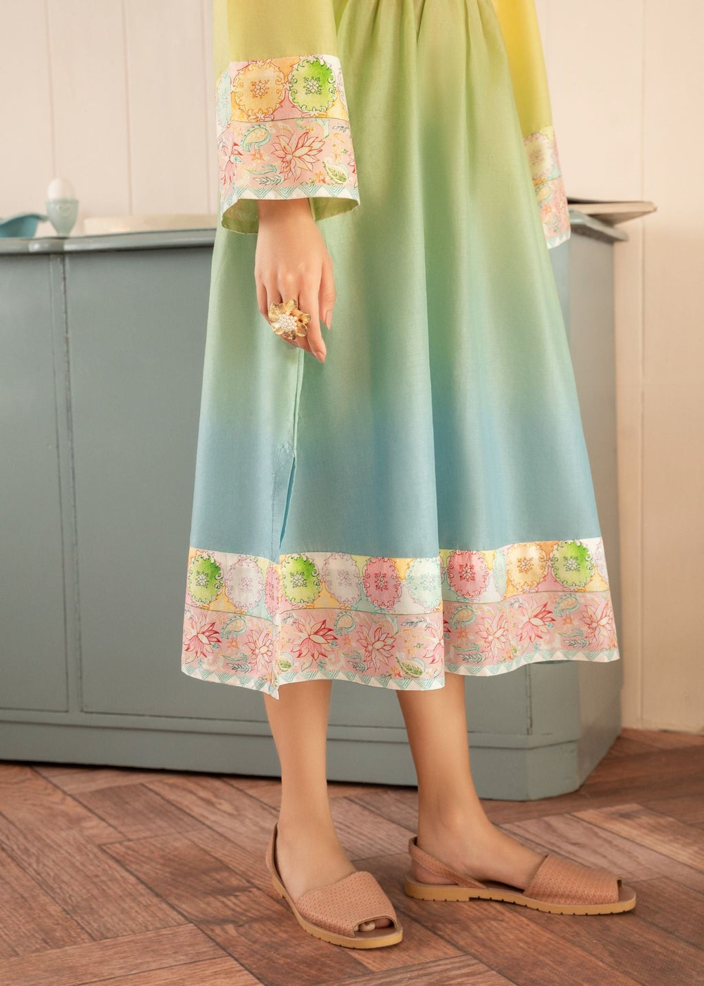 Meem Designs YELLOW AND BLUE FROCK Women 1pcs