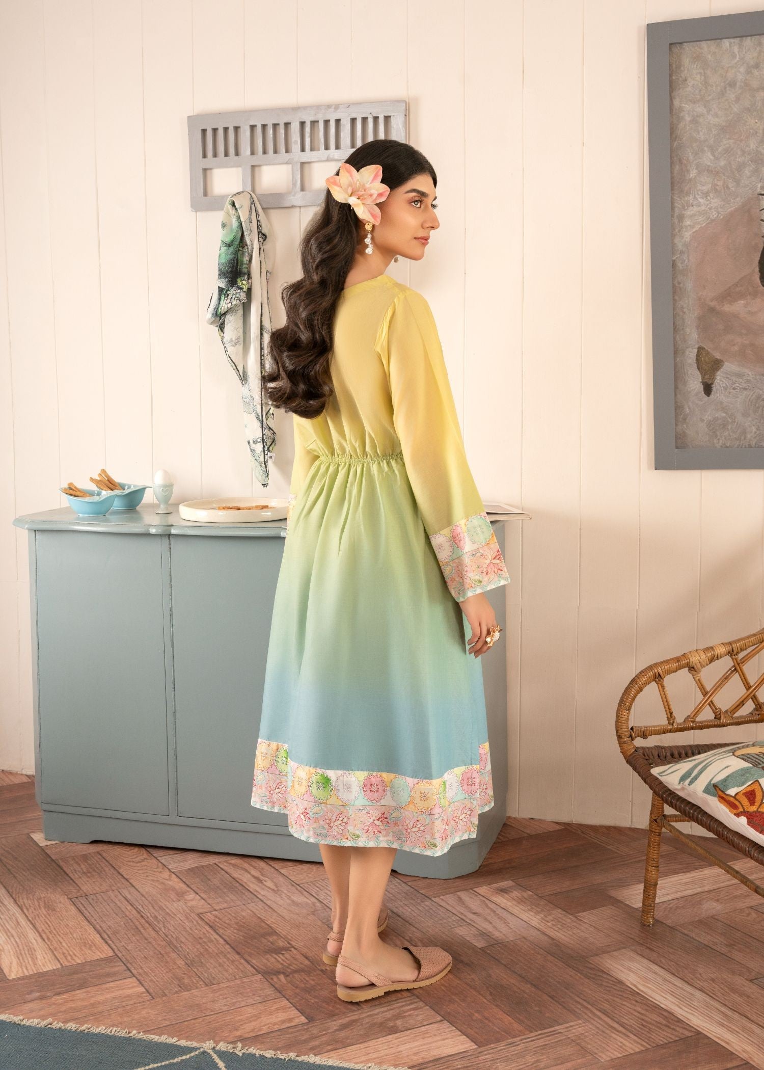 Meem Designs YELLOW AND BLUE FROCK Women 1pcs