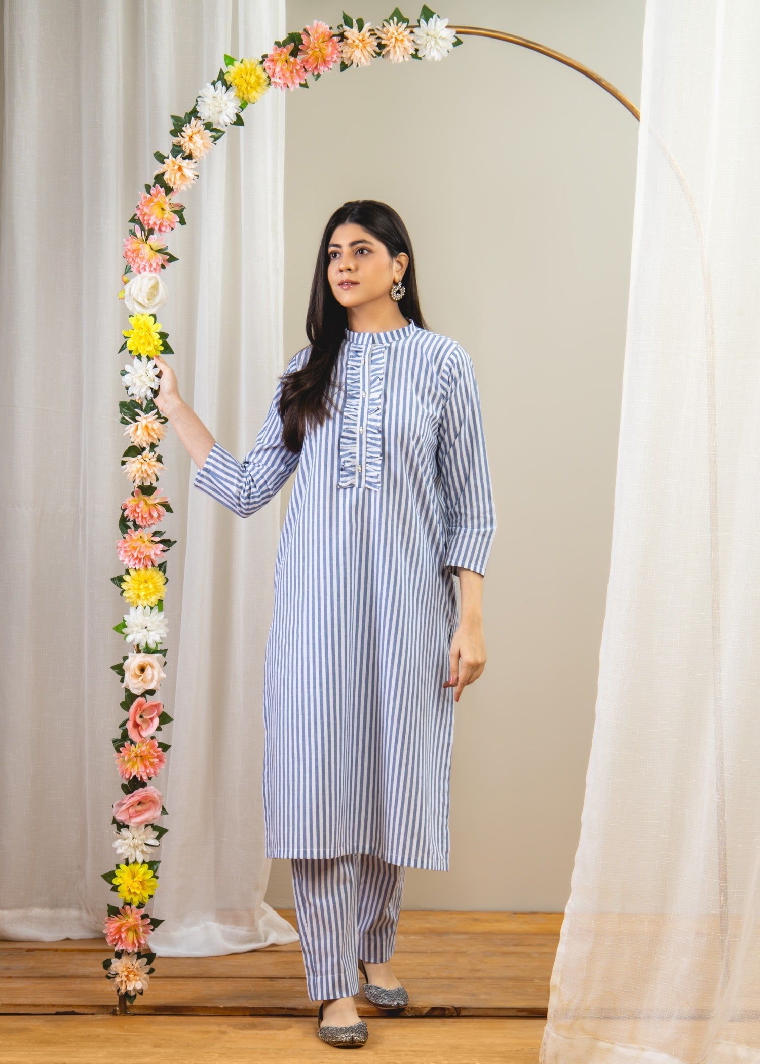Ahlam By Safa Textile Linning Co Ord Set (Blue And White) Women 2pcs