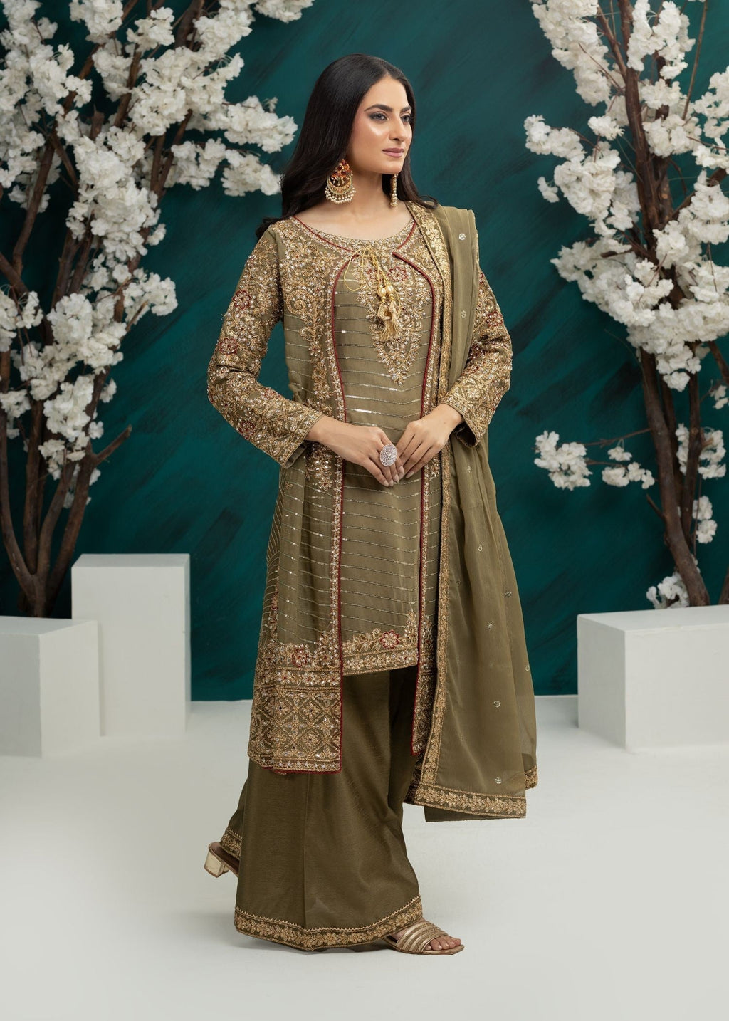 Al Burhan Apparel Maahi Olive Green Women 3pcs