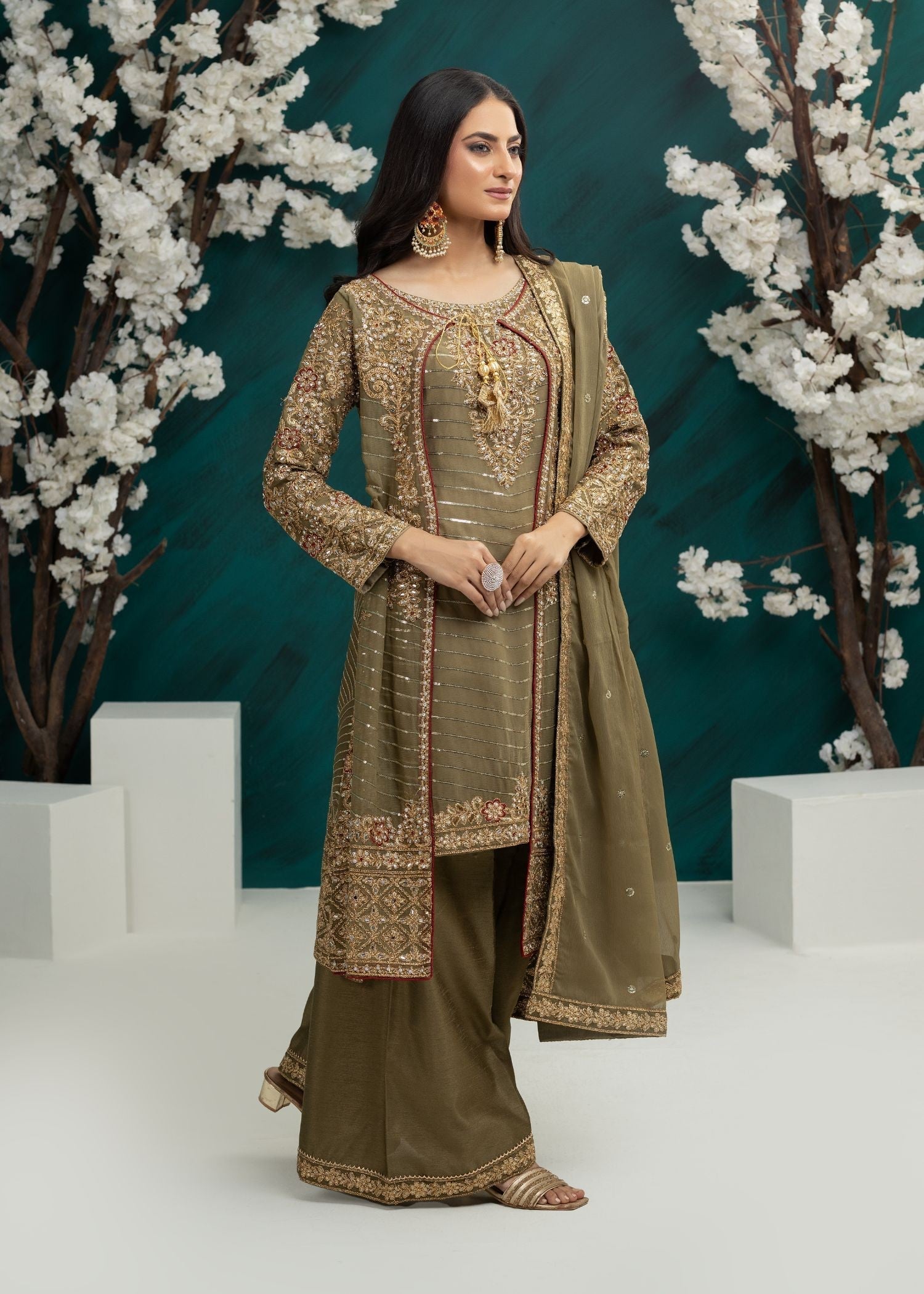 Al Burhan Apparel Maahi Olive Green Women 3pcs