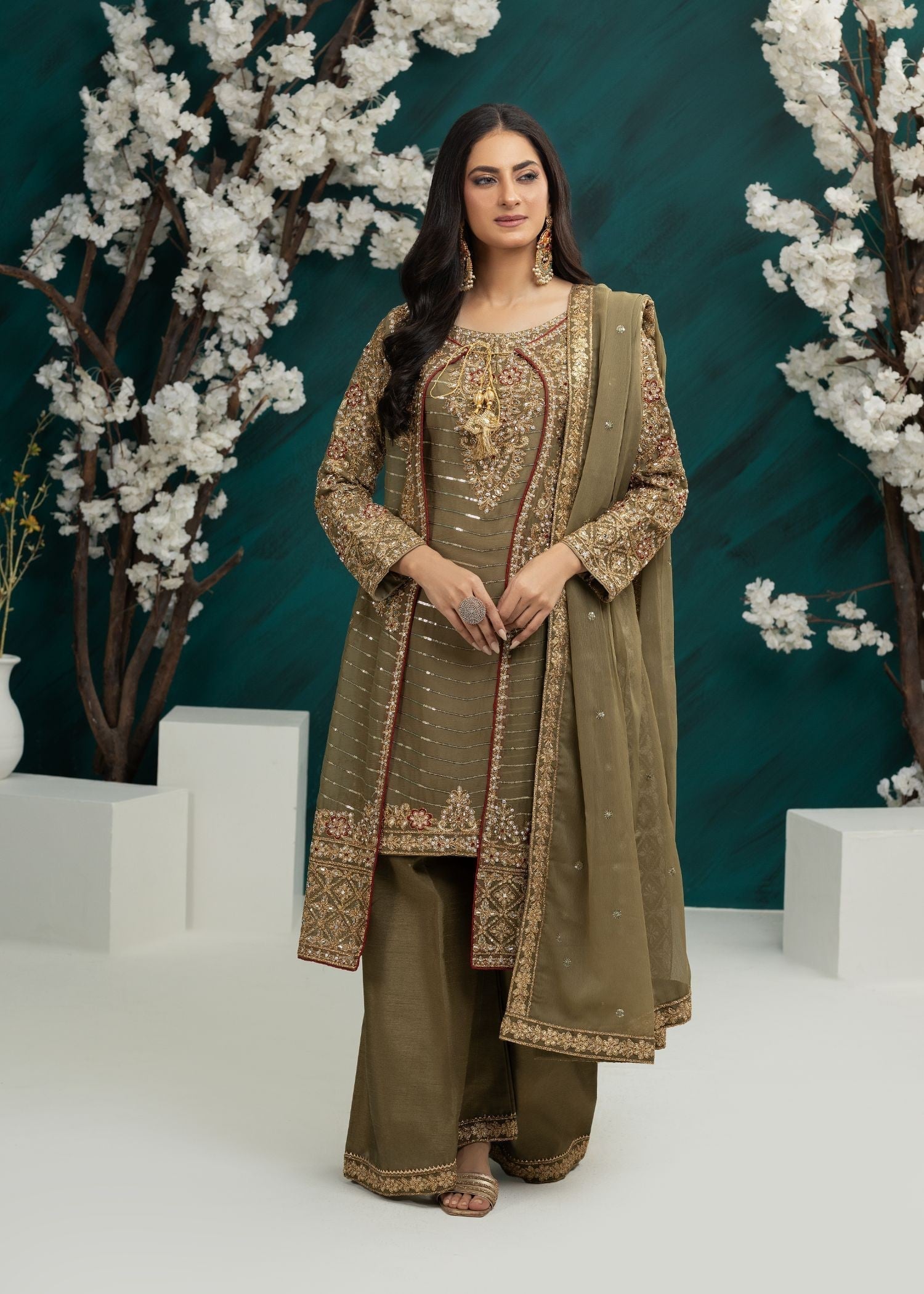 Al Burhan Apparel Maahi Olive Green Women 3pcs