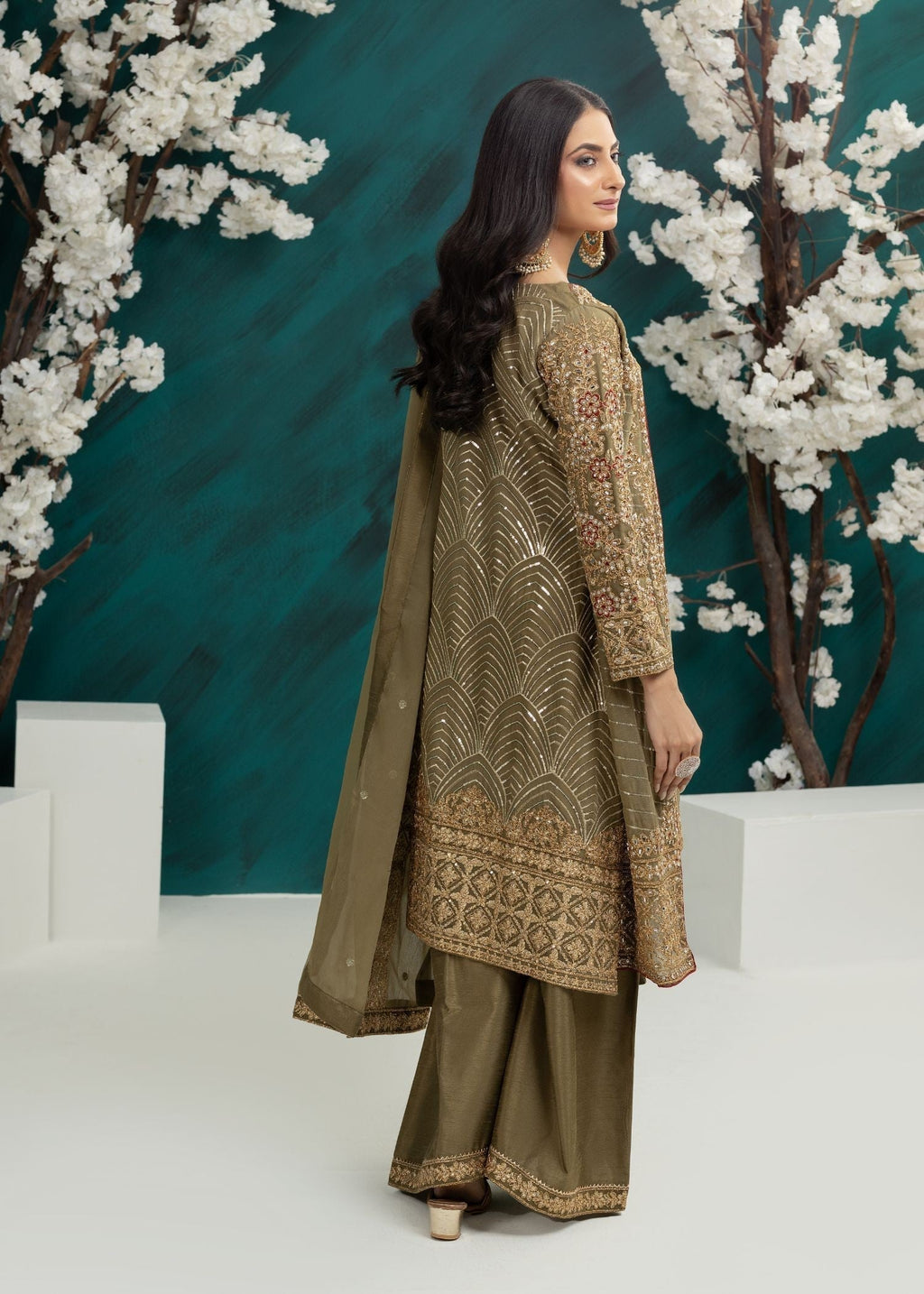 Al Burhan Apparel Maahi Olive Green Women 3pcs