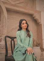 Zauk Apple Green Embroidered Two Piece Dress Women 2pcs
