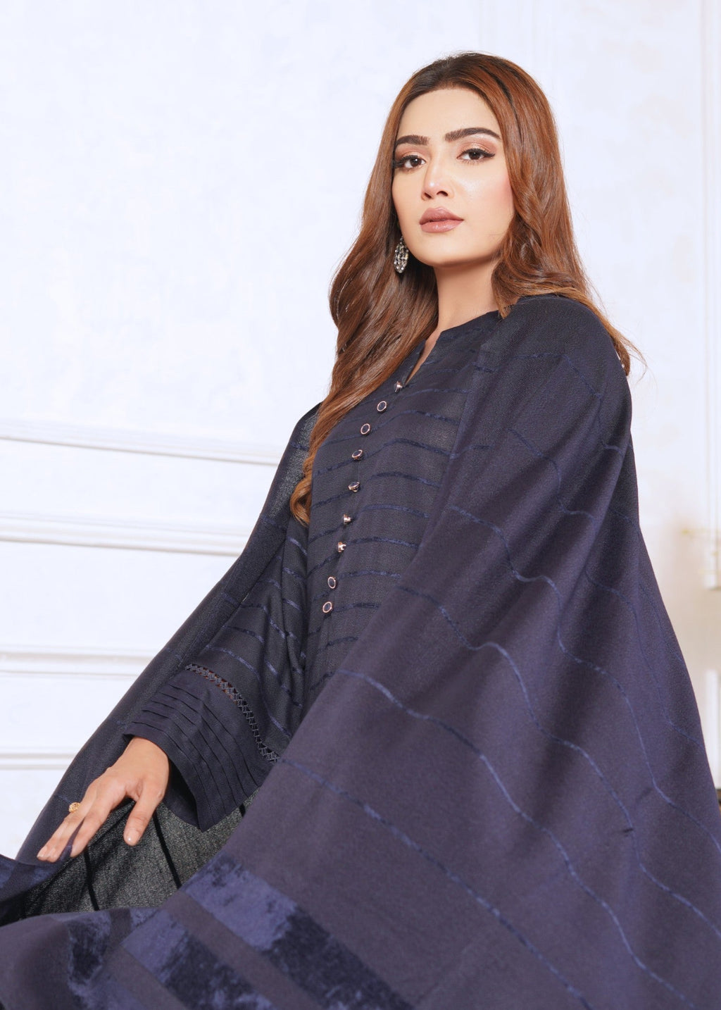 Yolo Pret Alpine Velvet Shirt with Velvet Border Shawl and Plain Trouser W24 VEL 0004 Women 3pcs