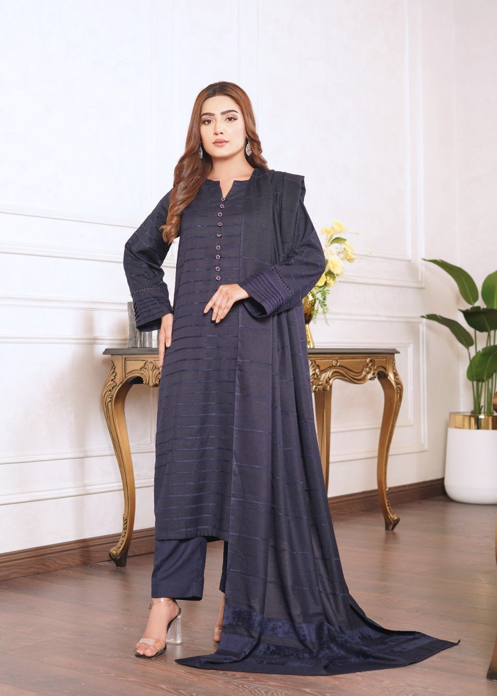 Yolo Pret Alpine Velvet Shirt with Velvet Border Shawl and Plain Trouser W24 VEL 0004 Women 3pcs