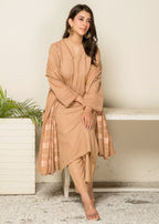 Yolo Pret Alpine Rib Shirt with Velvet Border Shawl and Plain Trouser W24 VEL 0008 Women 3pcs