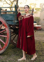 Akhrot Clothing Maroon Velvet Poncho Women 1pcs