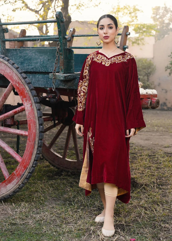 Akhrot Clothing Maroon Velvet Poncho Women 1pcs