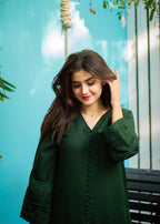 Zauk Bottle Green Two Piece Dress Women 2pcs