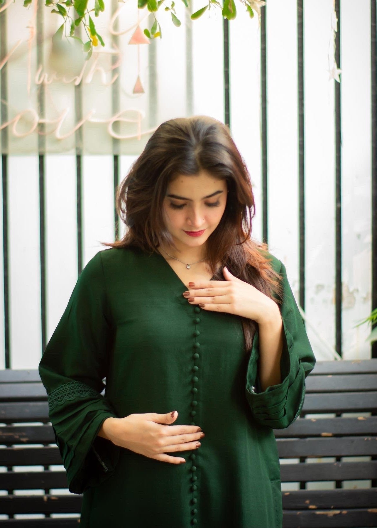 Zauk Bottle Green Two Piece Dress Women 2pcs
