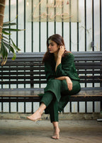 Zauk Bottle Green Two Piece Dress Women 2pcs