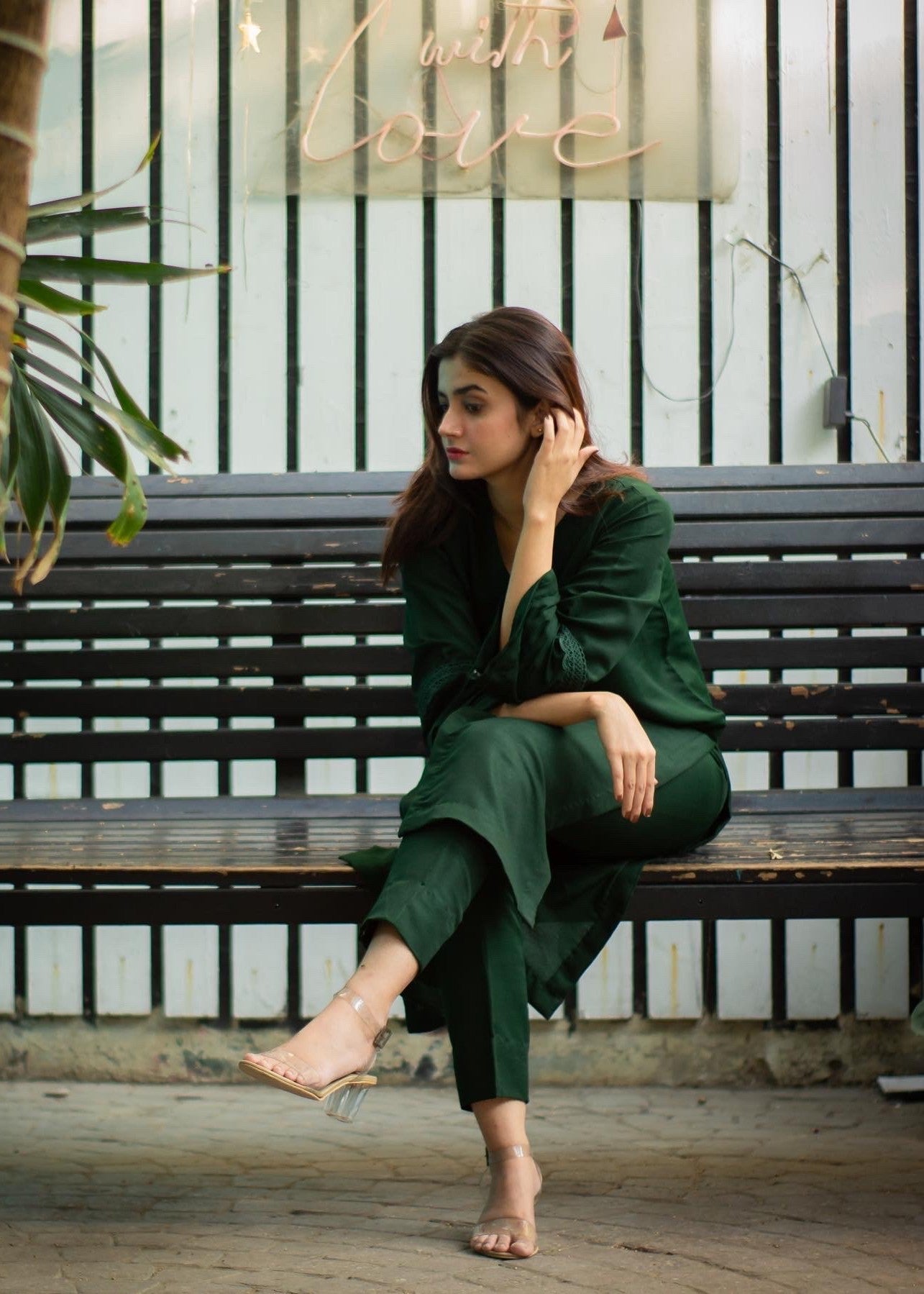 Zauk Bottle Green Two Piece Dress Women 2pcs