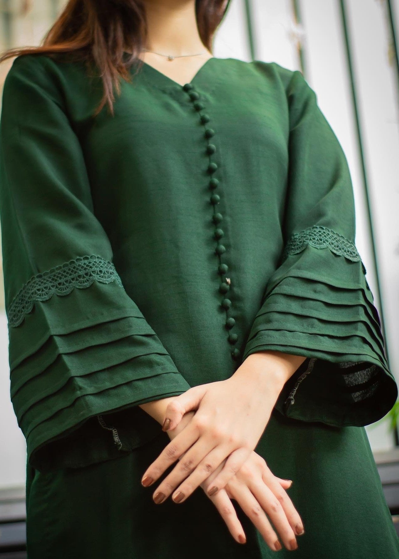 Zauk Bottle Green Two Piece Dress Women 2pcs