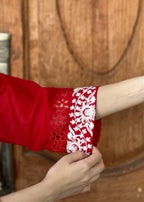 Yaaqot Official Red Cutwork Stitched 2p Women 2pcs