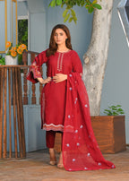Yaaqot Official Maroon Multi Embroidery Stitched Women 3pcs