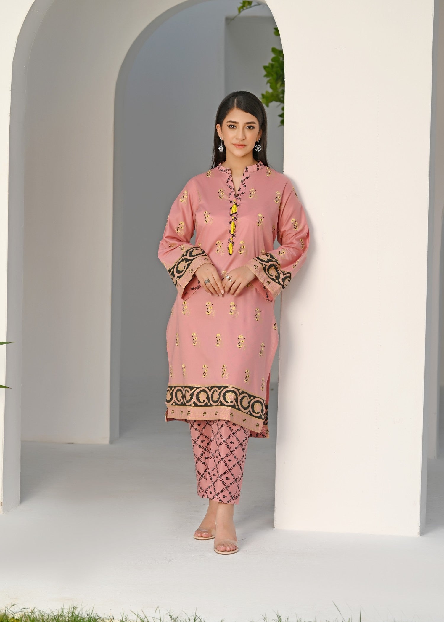 Yaaqot Official Baby Pink Printed Lawn Stitched Women 2pcs