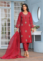 Yaaqot Official Flover Maroon Neckline Stitched Women 3pcs