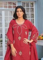 Yaaqot Official Flover Maroon Neckline Stitched Women 3pcs