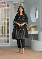 Yaaqot Official Flosa Black Handwork Stitched Women 3pcs