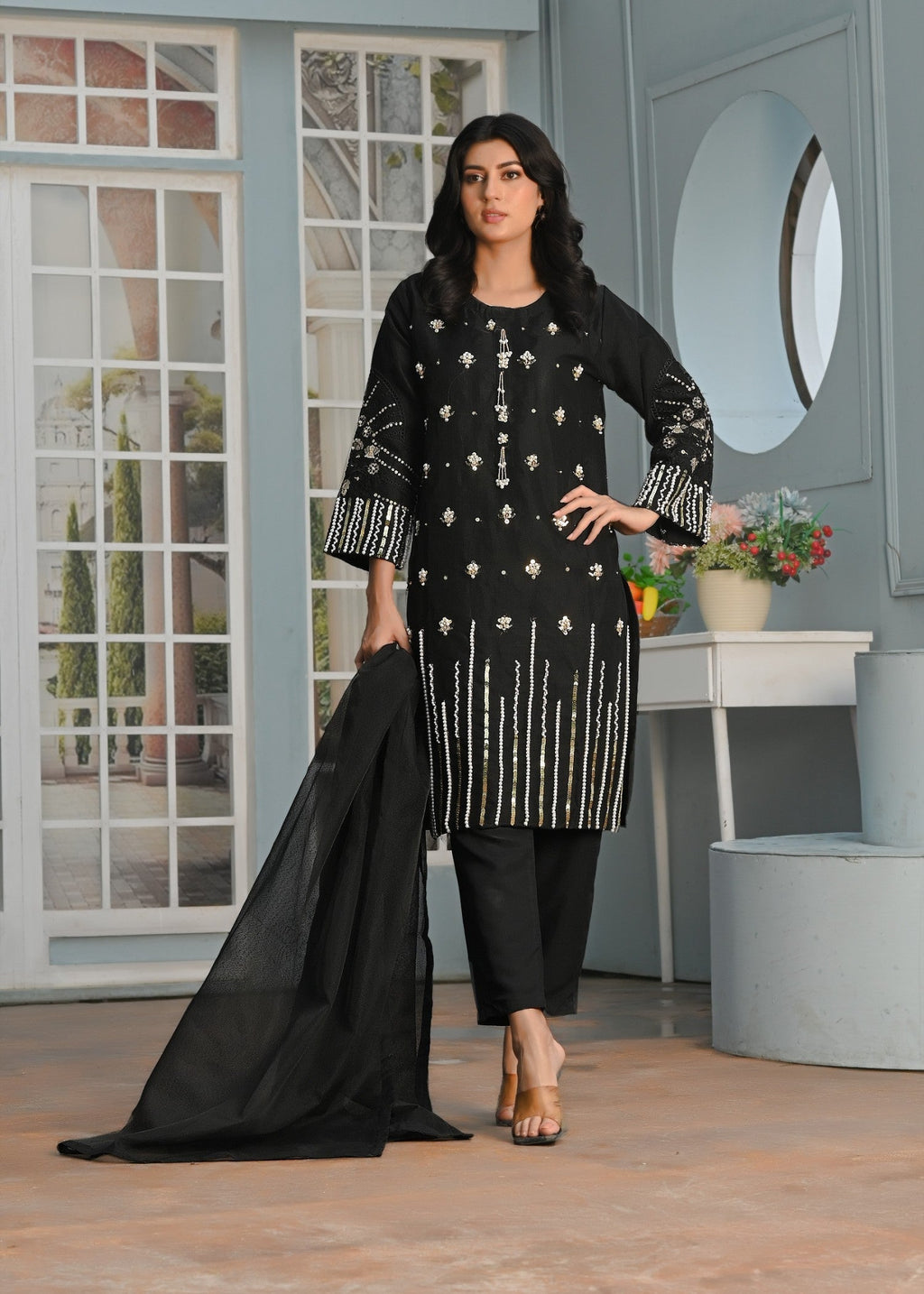 Yaaqot Official Flosa Black Handwork Stitched Women 3pcs