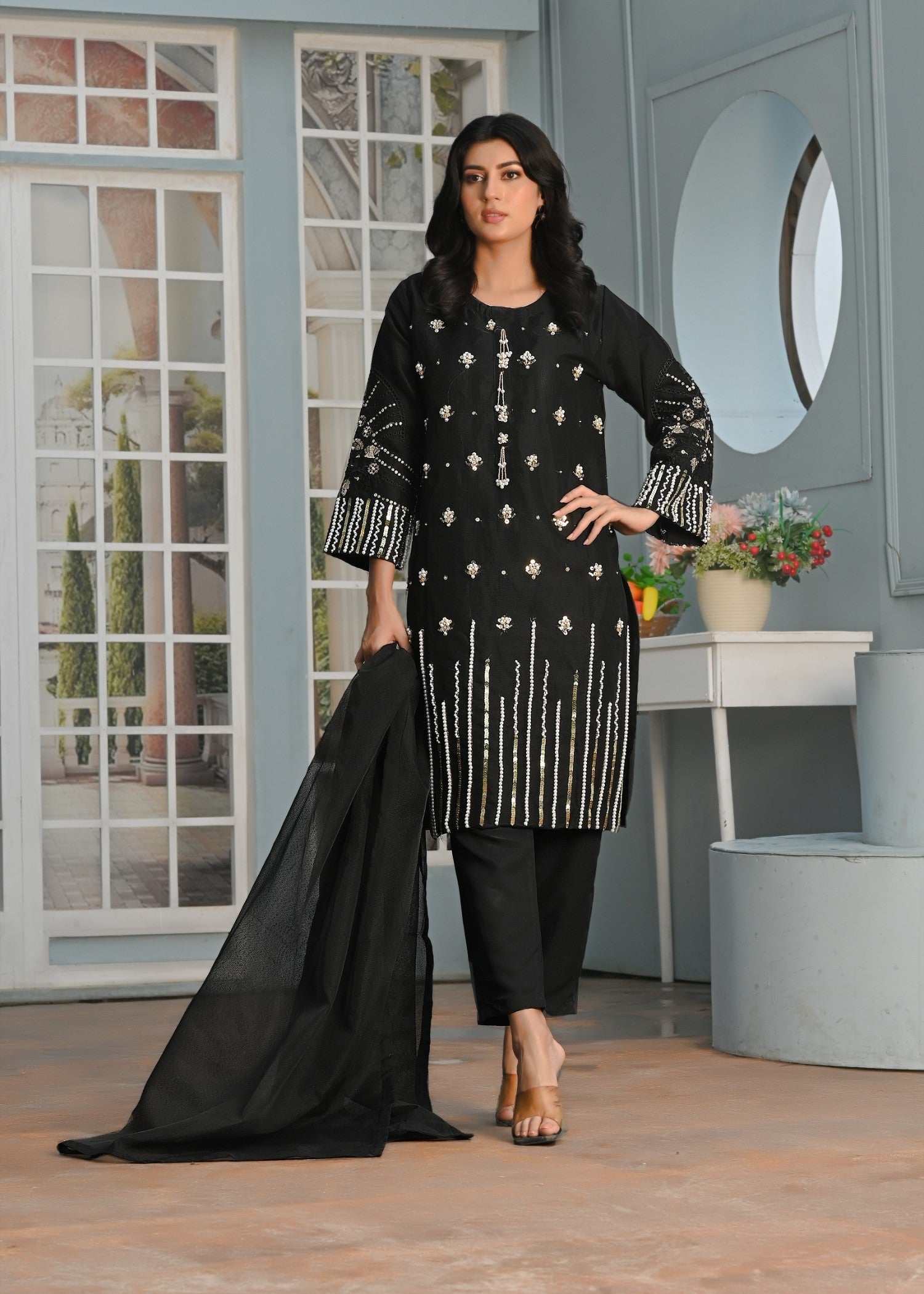 Yaaqot Official Flosa Black Handwork Stitched Women 3pcs