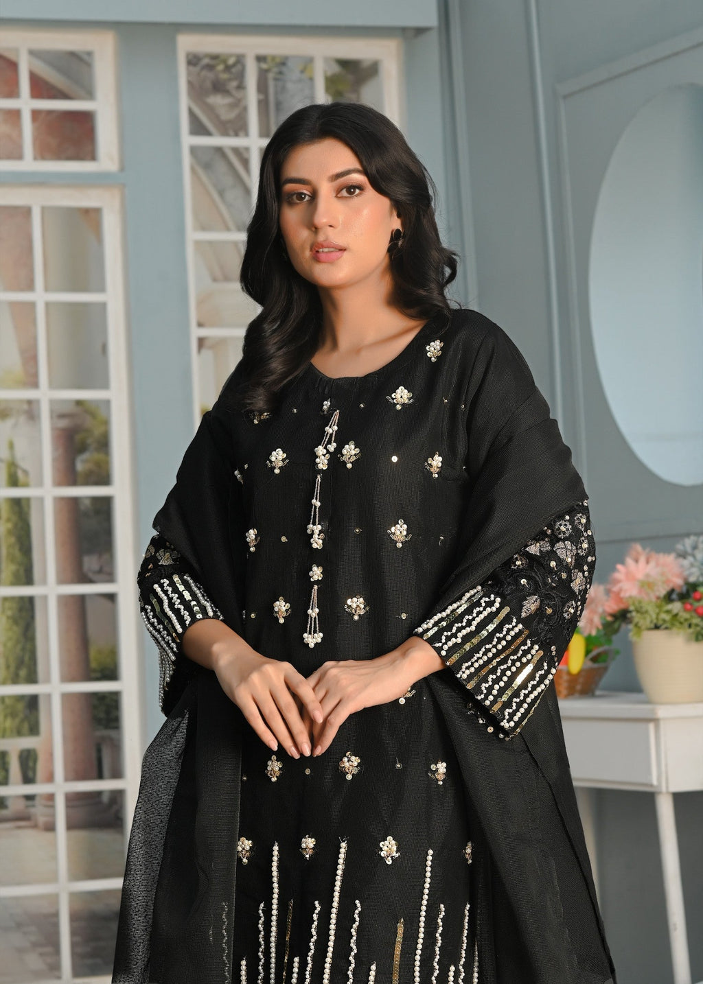 Yaaqot Official Flosa Black Handwork Stitched Women 3pcs