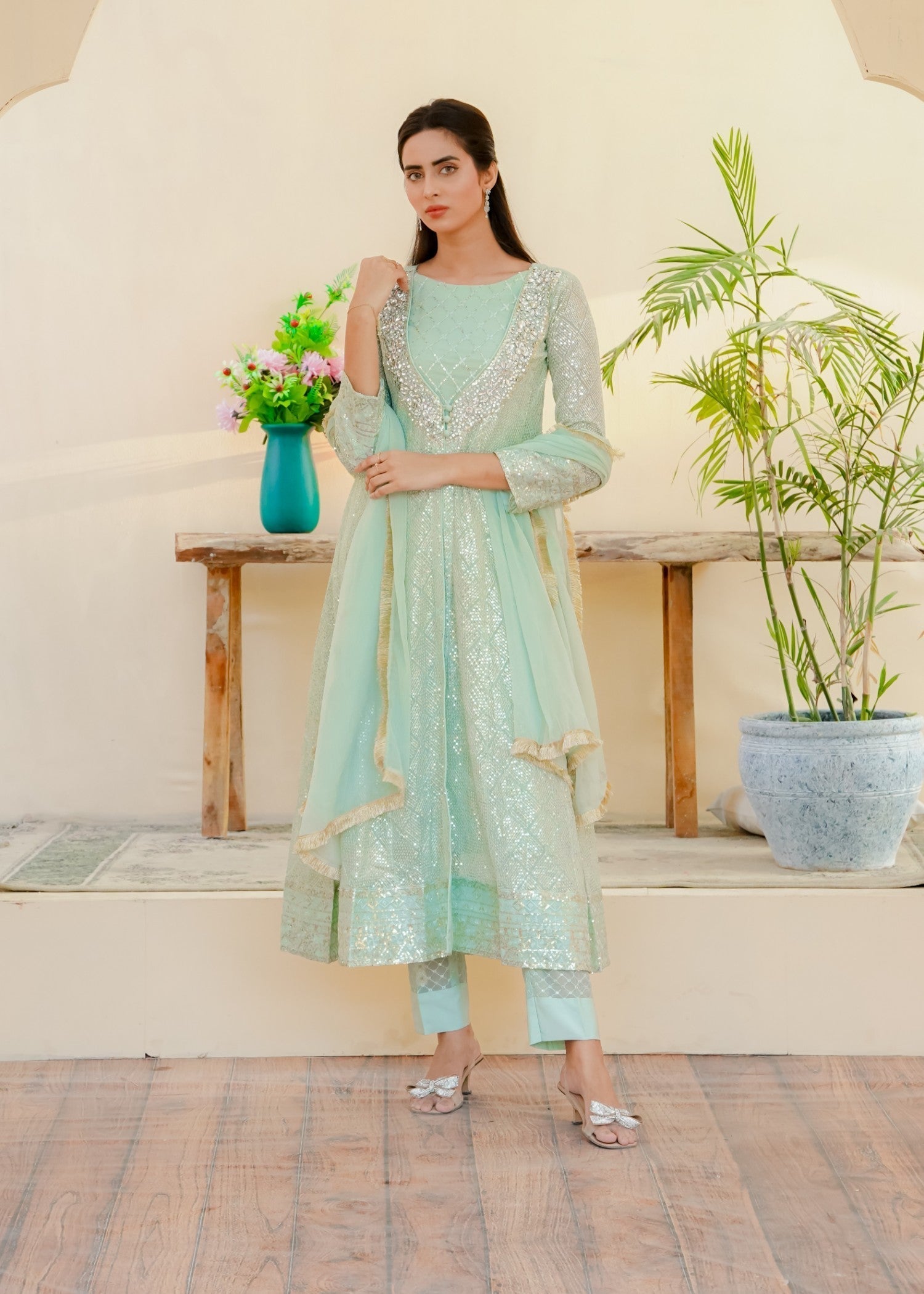 Mona Embroidery Silhouette Elegance Mint Green Women 3pcs