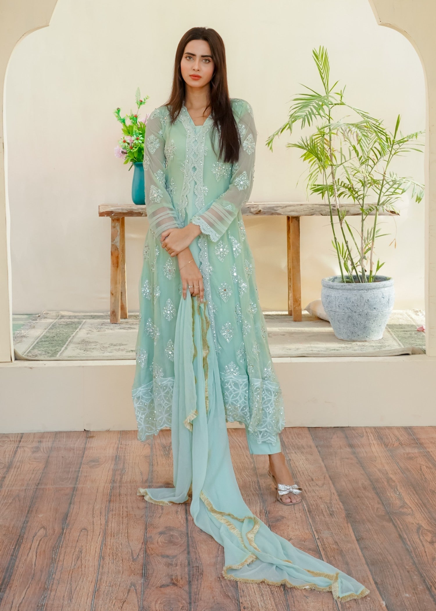 Mona Embroidery Ethereal Pearl mint green Women 3pcs