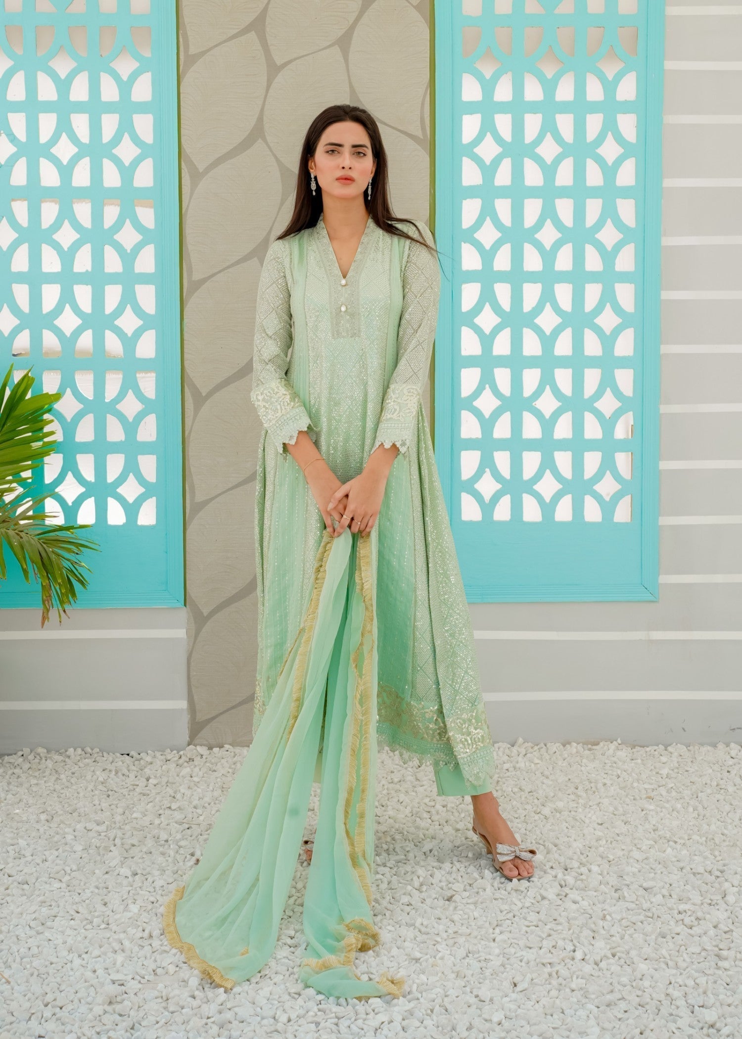 Mona Embroidery Ethereal Lace Mint Green Women 3pcs