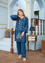 Araish Navy Blue Viscose Chikankari '24 Women 2pcs