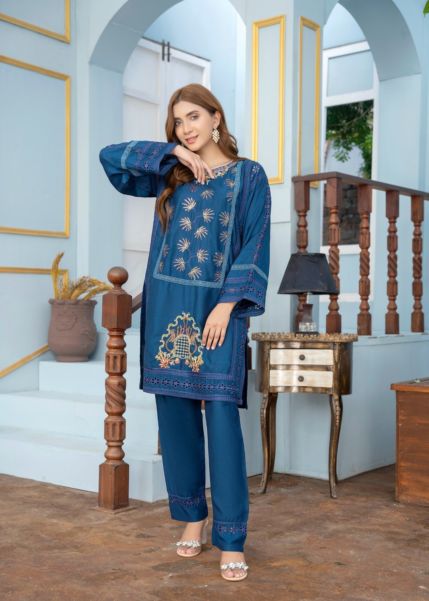 Araish Navy Blue Viscose Chikankari '24 Women 2pcs