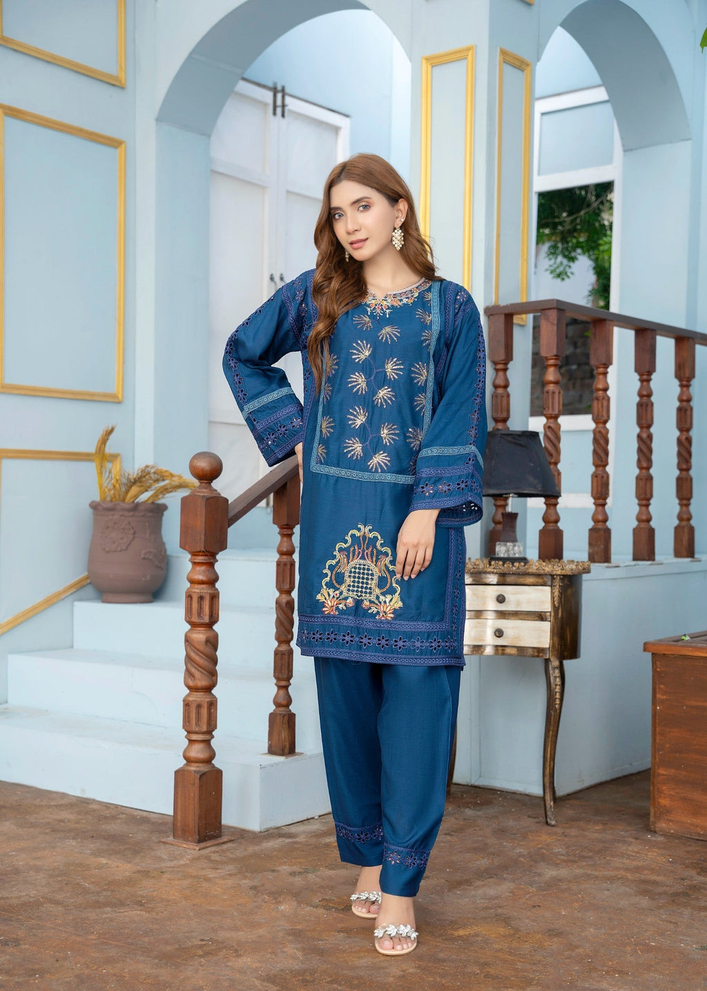 Araish Navy Blue Viscose Chikankari '24 Women 2pcs