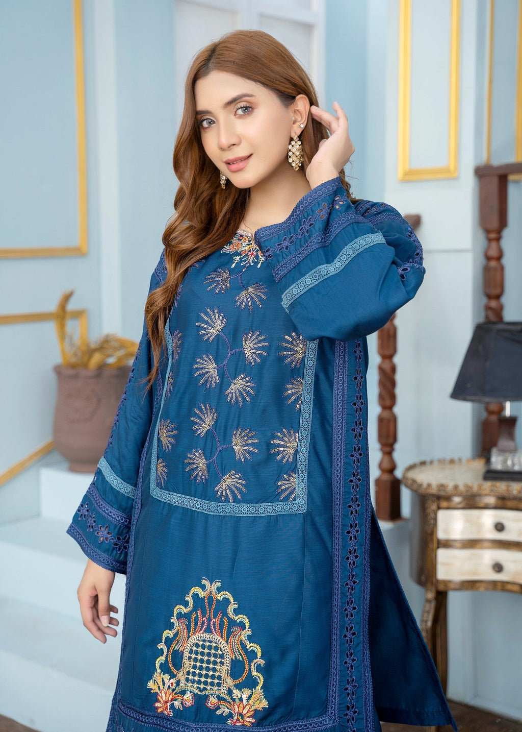 Araish Navy Blue Viscose Chikankari '24 Women 2pcs