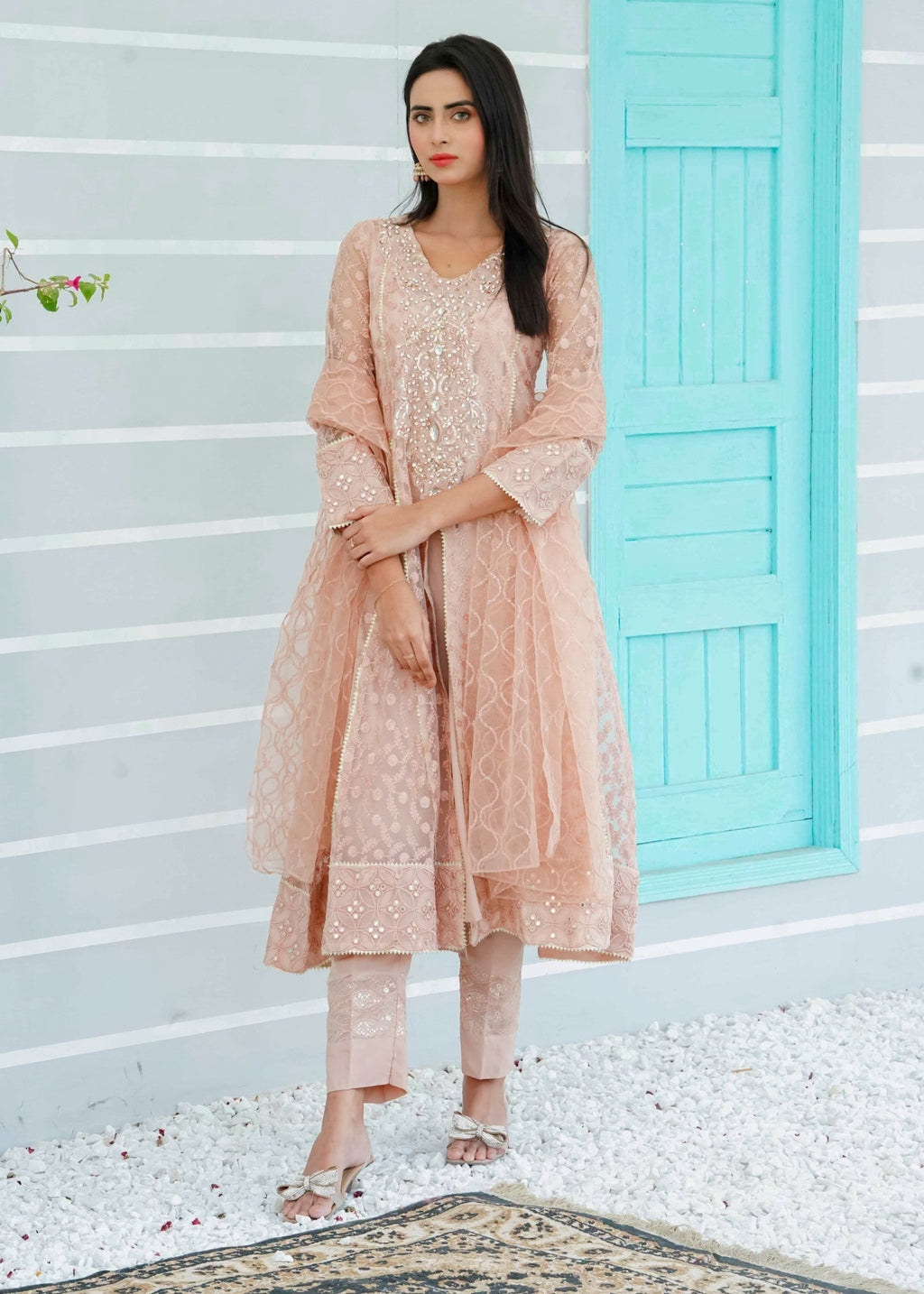 Mona Embroidery Ornate Blossoms Peach Women 3pcs