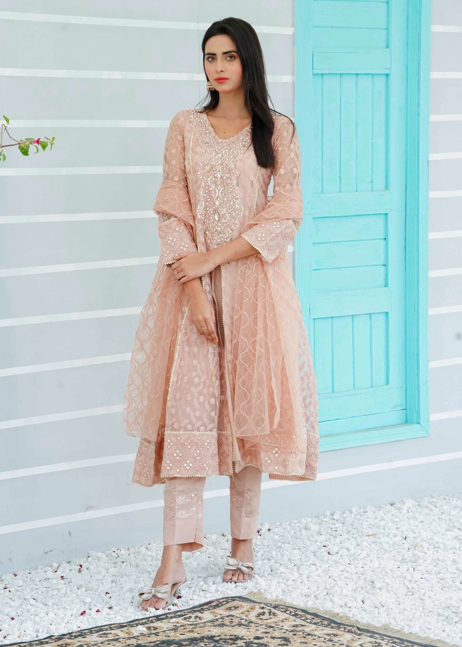 Mona Embroidery Ornate Blossoms Peach Women 3pcs