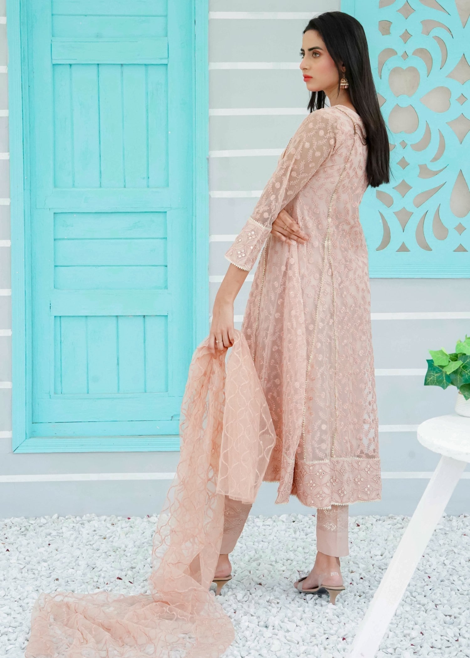 Mona Embroidery Ornate Blossoms Peach Women 3pcs